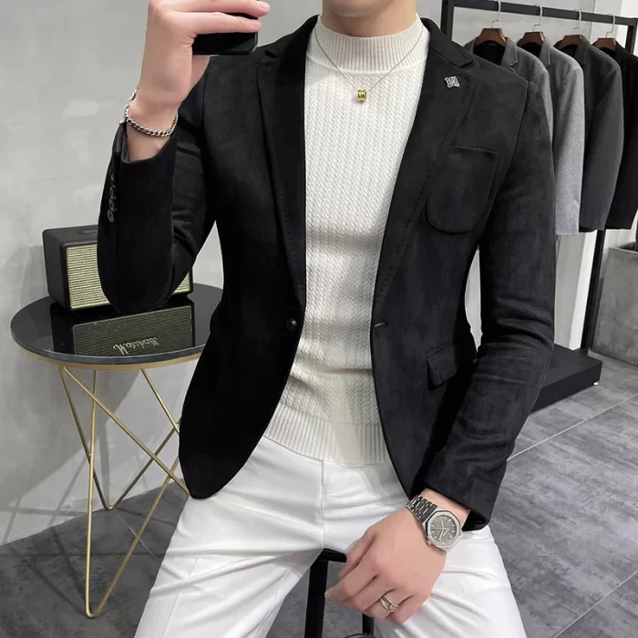 Fashion England Style Autumn Winter Thick Men's Velvet Suit Jacket / Male High Quality 2023 New Plus Size Blazers Coat 4