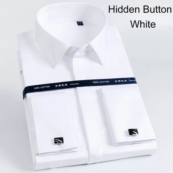 Luxury Mercerized Cotton French Cuff Button Shirts Long Sleeve Men Tuxedo Wedding Shirt High Quality Dress Shirt with Cufflinks 3