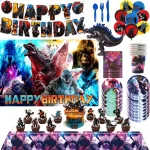 Godzillaed Monster King Theme Birthday Party Decoration Tableware Balloon Backdrop Cake Topper Party Supplies Baby Shower Boy 1