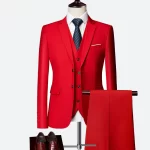 Luxury 3 piece men's wedding suit fashion men's slim solid color business office suit sets large size men Blazer+ pants + vest 4